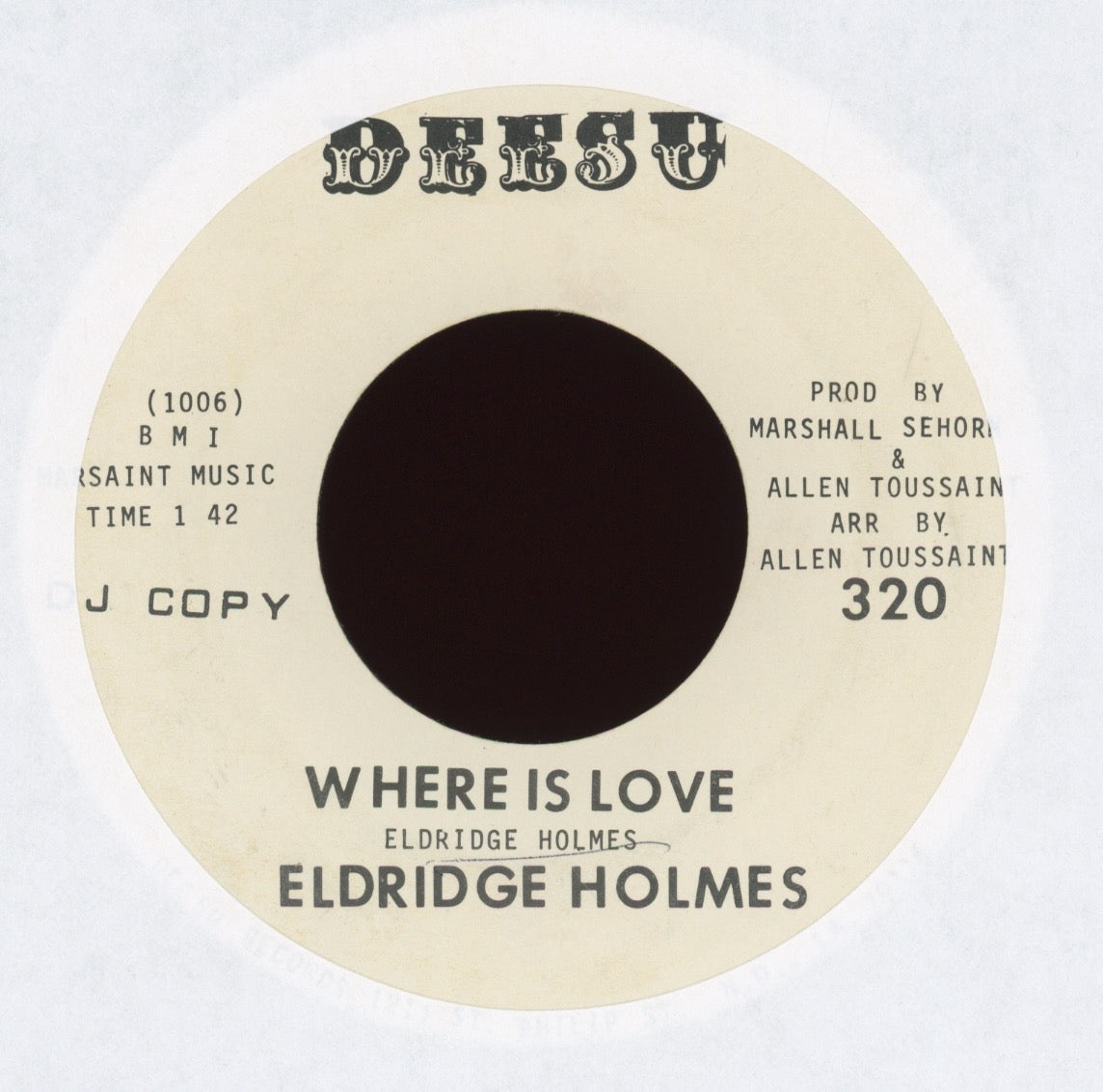 Eldridge Holmes - Where Is Love on Deesu Promo Northern Soul 45