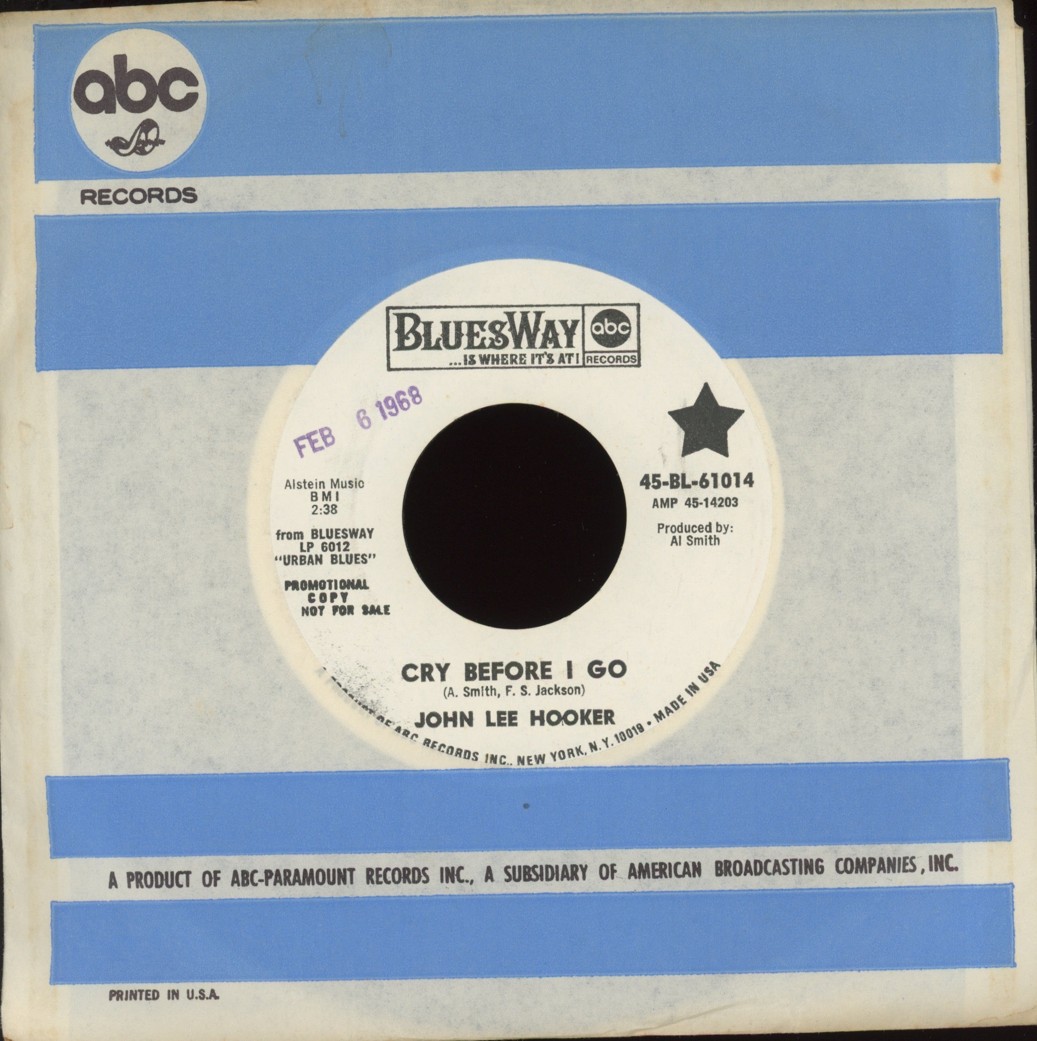 John Lee Hooker - Mr. Lucky on Bluesway Promo R&B Blues 45