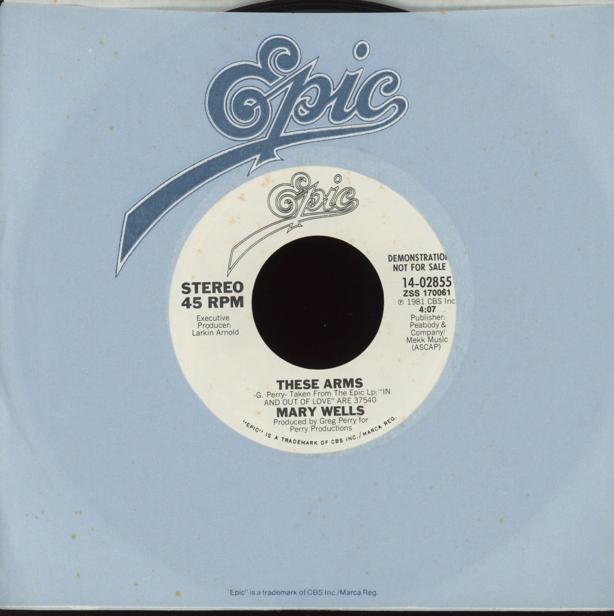 Mary Wells - These Arms on Epic Promo Modern Soul 45