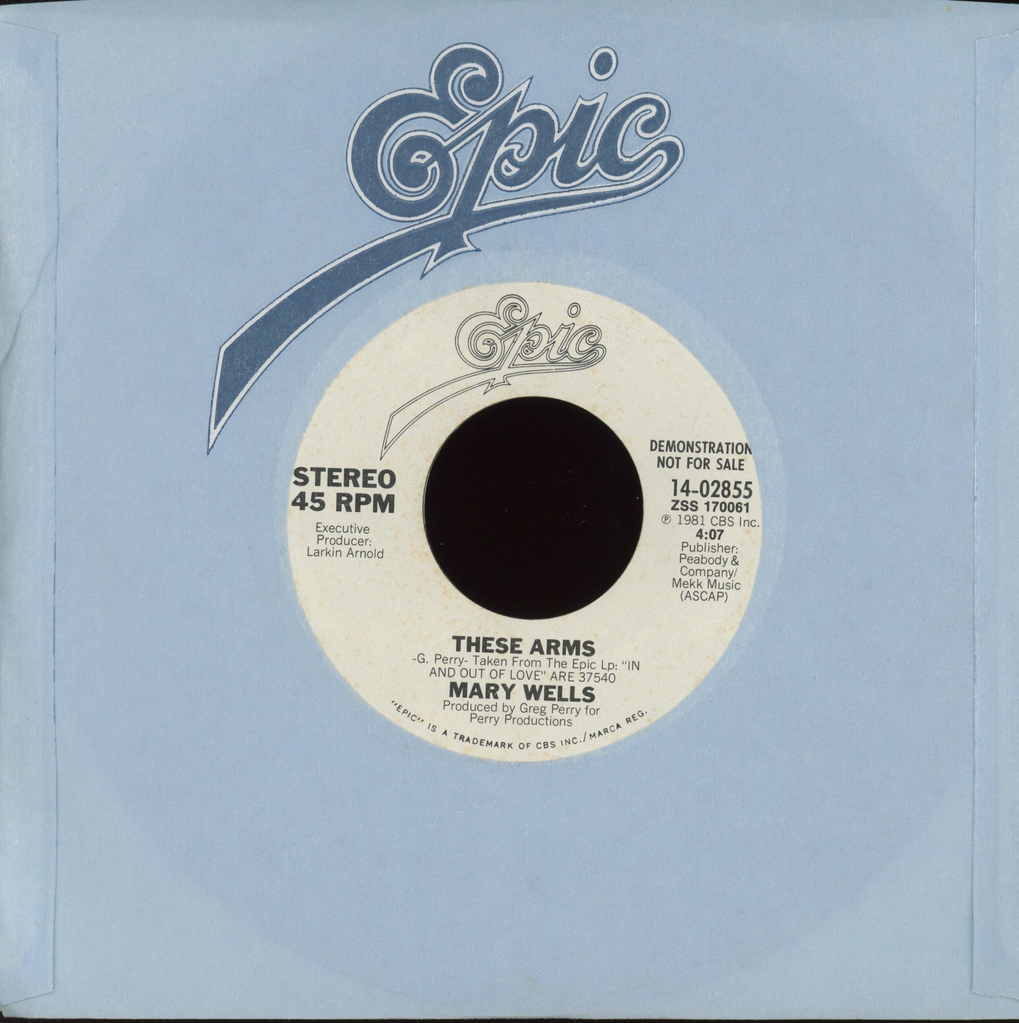 Mary Wells - These Arms on Epic Promo Modern Soul 45
