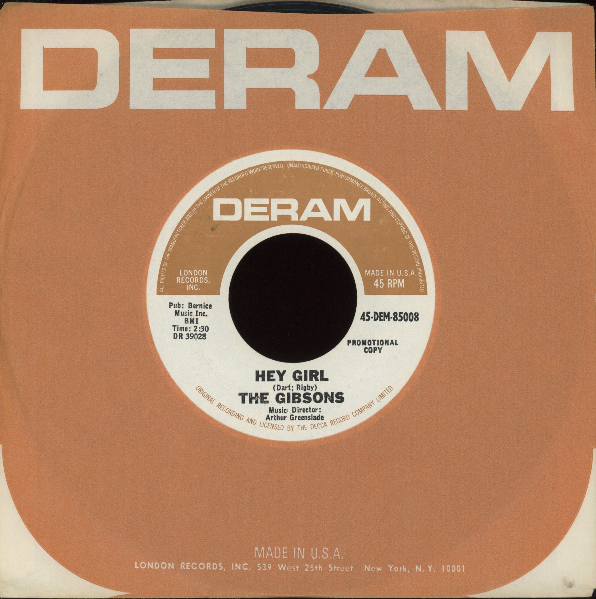 The Gibsons - Hey Girl on Deram Promo Rock 45