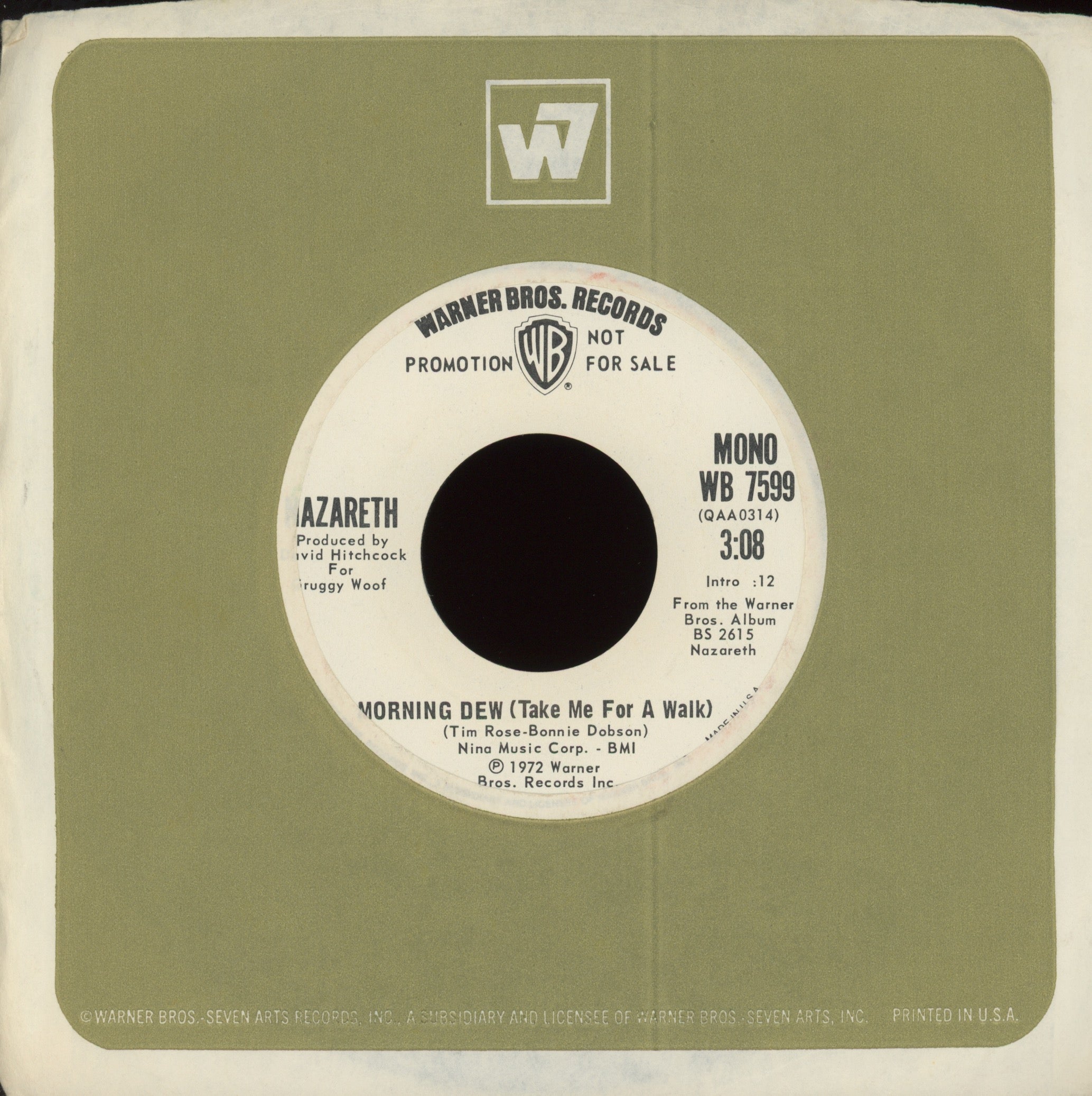Nazareth - Morning Dew (Take Me For A Walk) on WB Promo Rock 45