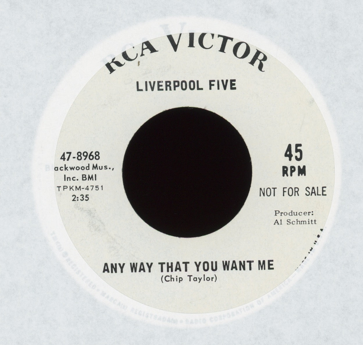 Liverpool Five - Any Way That You Want Me on RCA Promo Garage 45