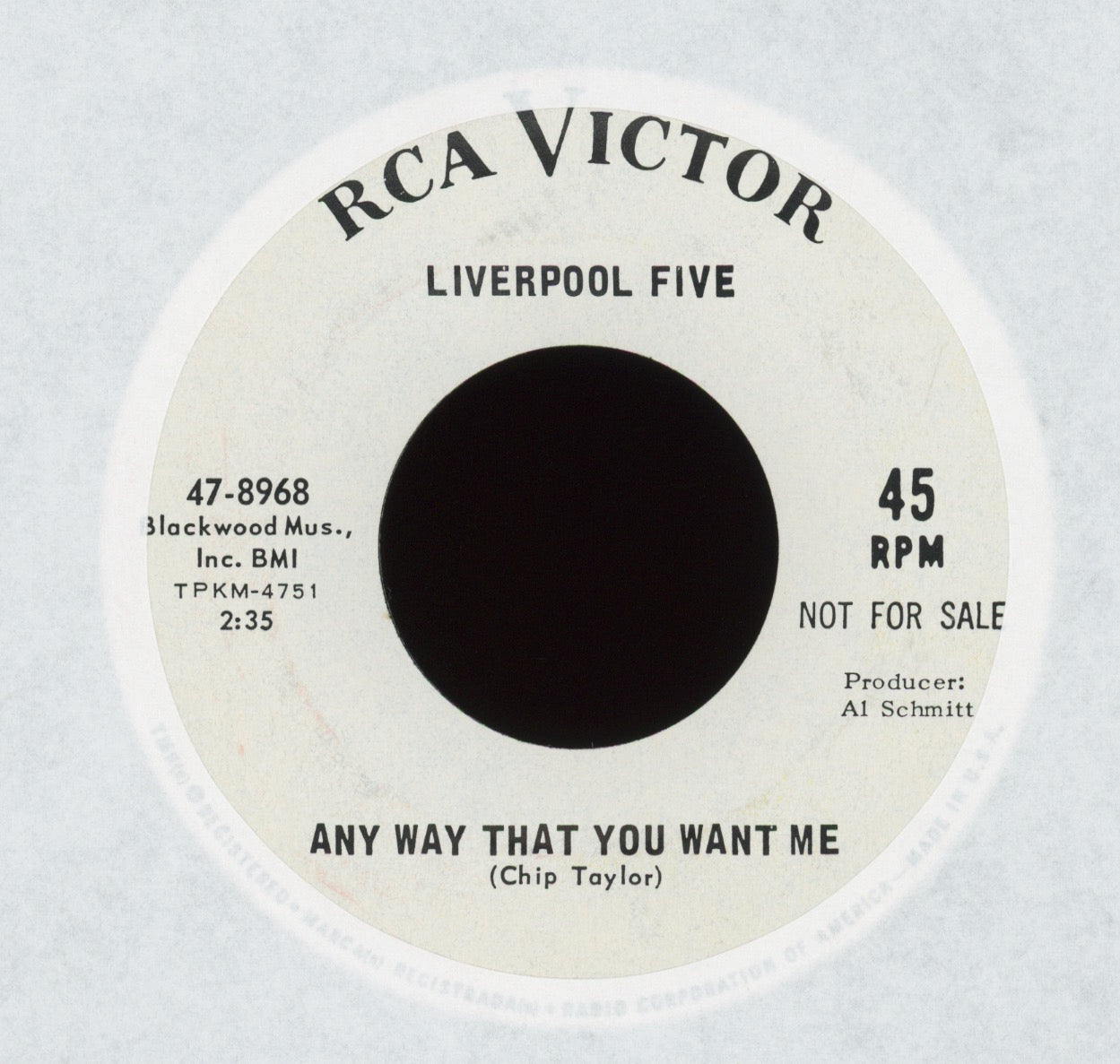 Liverpool Five - Any Way That You Want Me on RCA Promo Garage 45