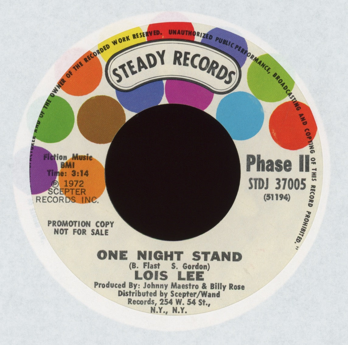 Lois Lee - One Night Stand on Steady Promo Crossover Soul 45