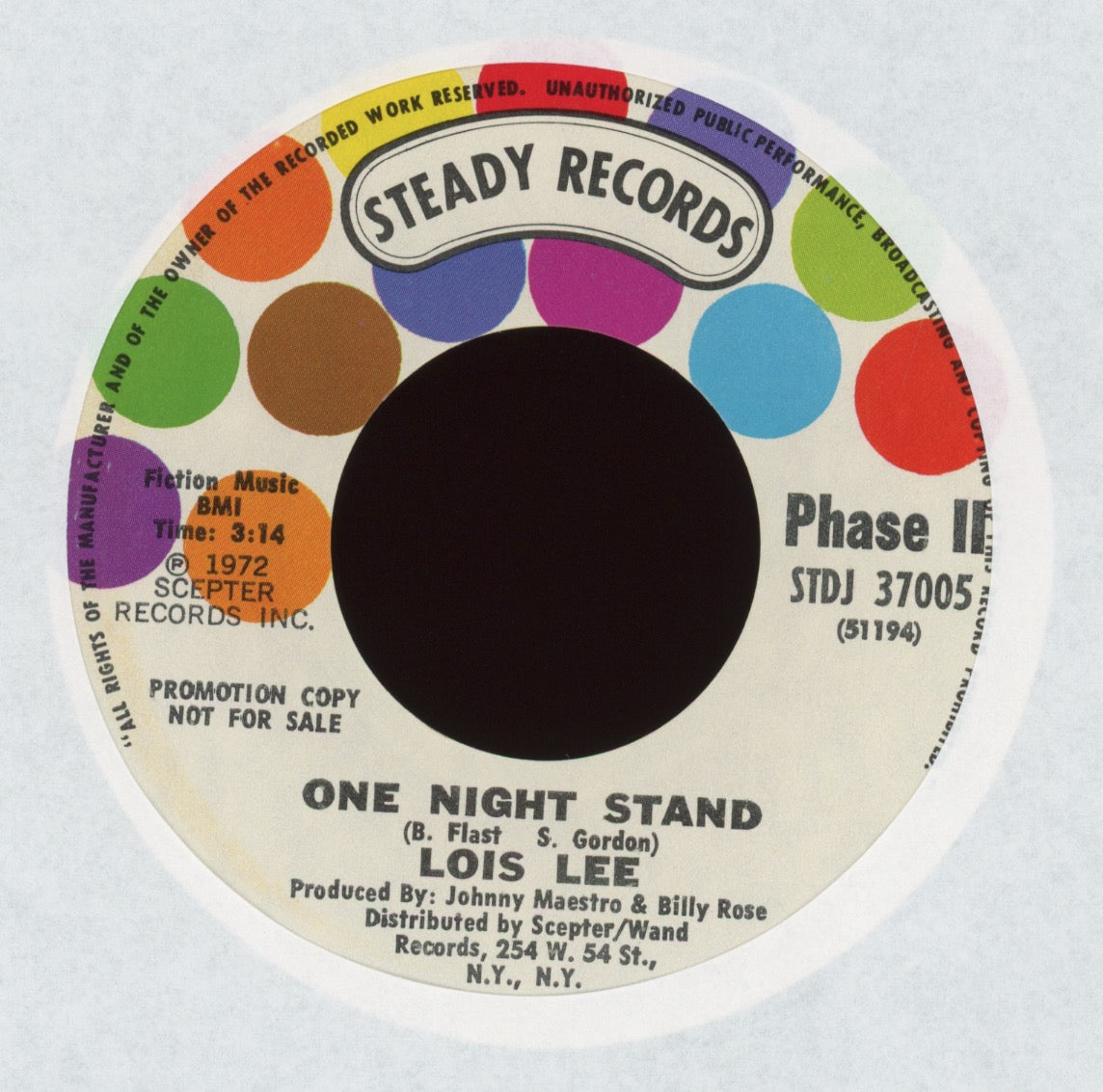 Lois Lee - One Night Stand on Steady Promo Crossover Soul 45