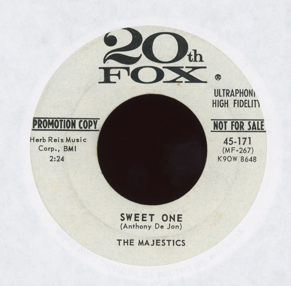 The Majestics - The Lone Stranger / Sweet One on 20th Fox Promo R&B Doo Wop 45