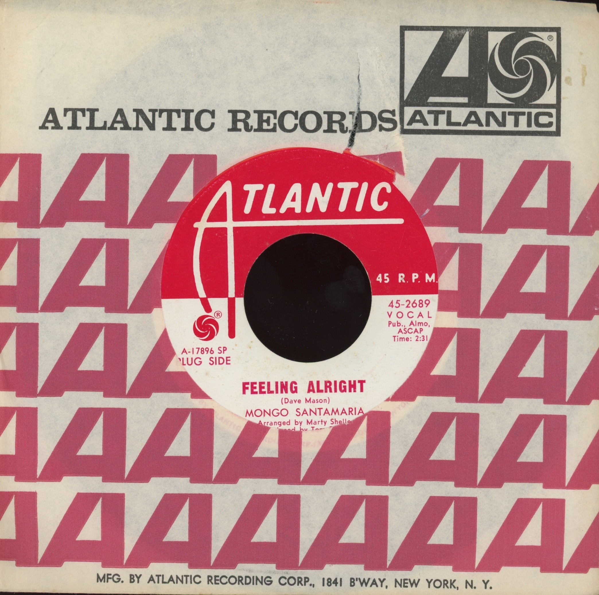 Mongo Santamaria - Feeling Alright on Atlantic Promo Latin Funk 45