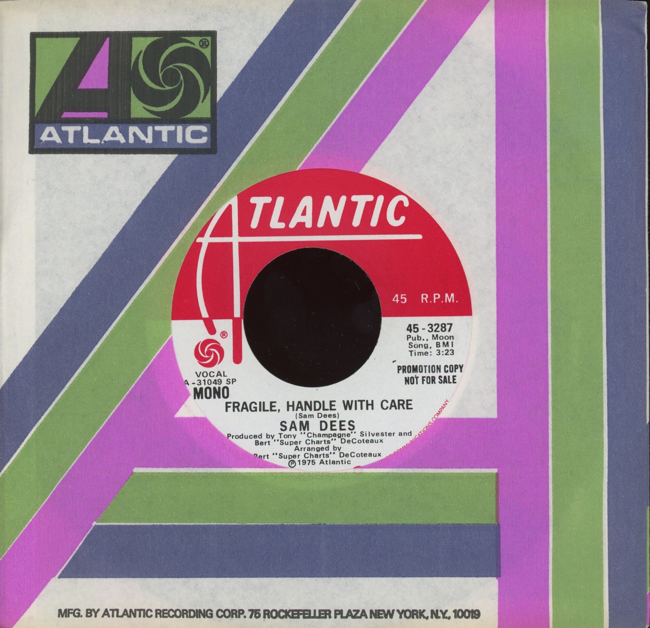 Sam Dees - Fragile, Handle With Care on Atlantic Promo 70's Soul 45