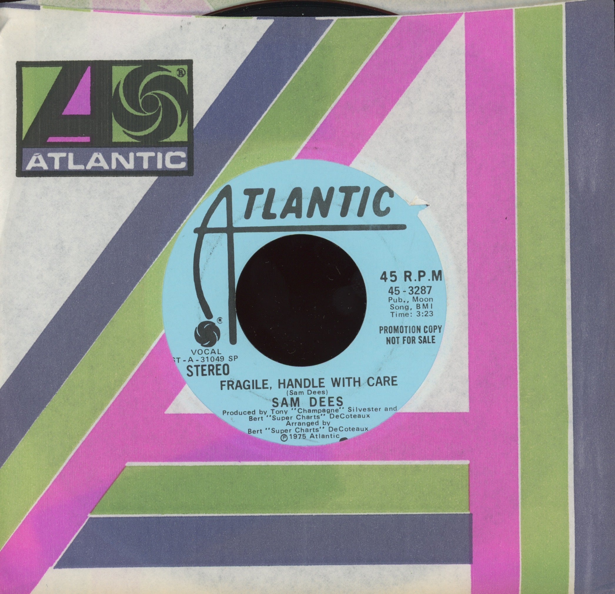 Sam Dees - Fragile, Handle With Care on Atlantic Promo 70's Soul 45