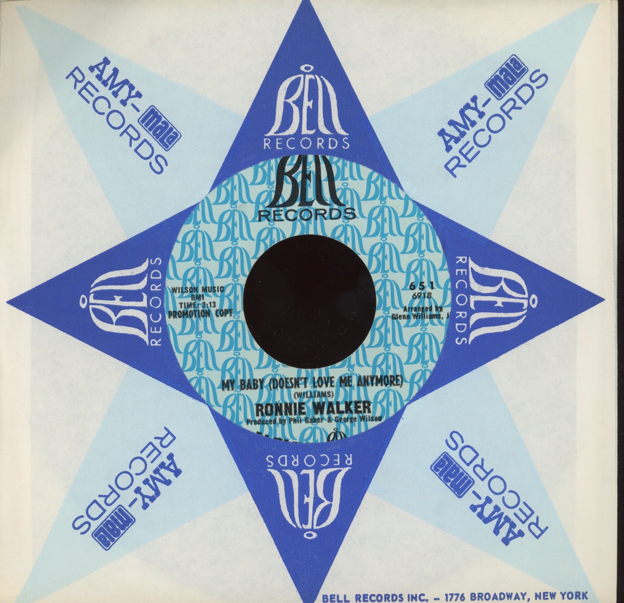 Ronnie Walker - My Baby (Doesn't Love Me Anymore) on Bell Promo Northern Soul 45