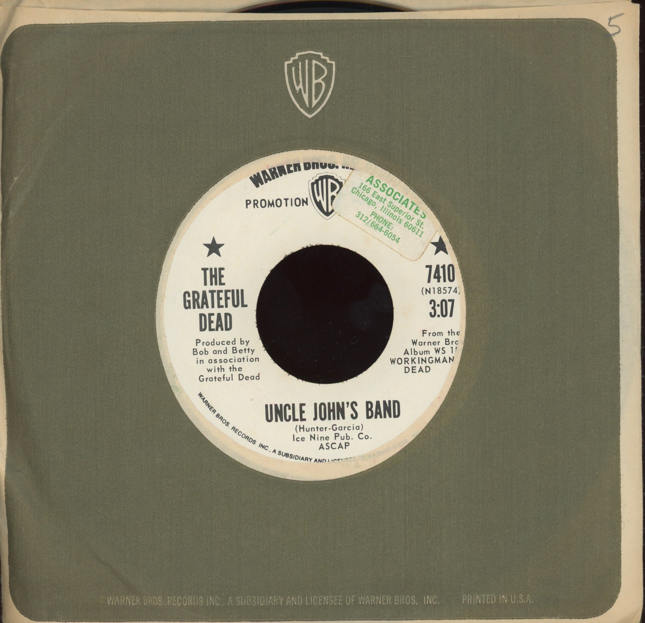 The Grateful Dead - Uncle John's Band on WB Promo Rock 45