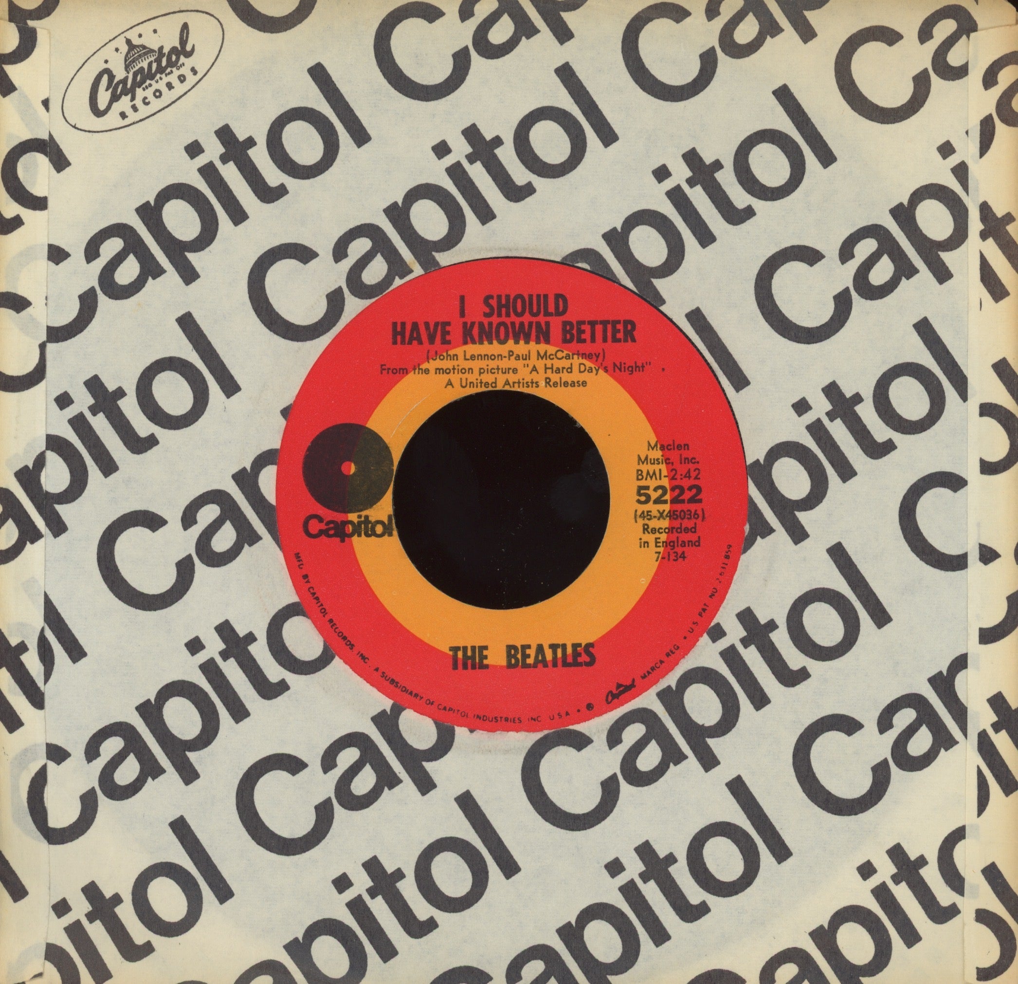 The Beatles - A Hard Day's Night on Capitol Target Logo Rock 45