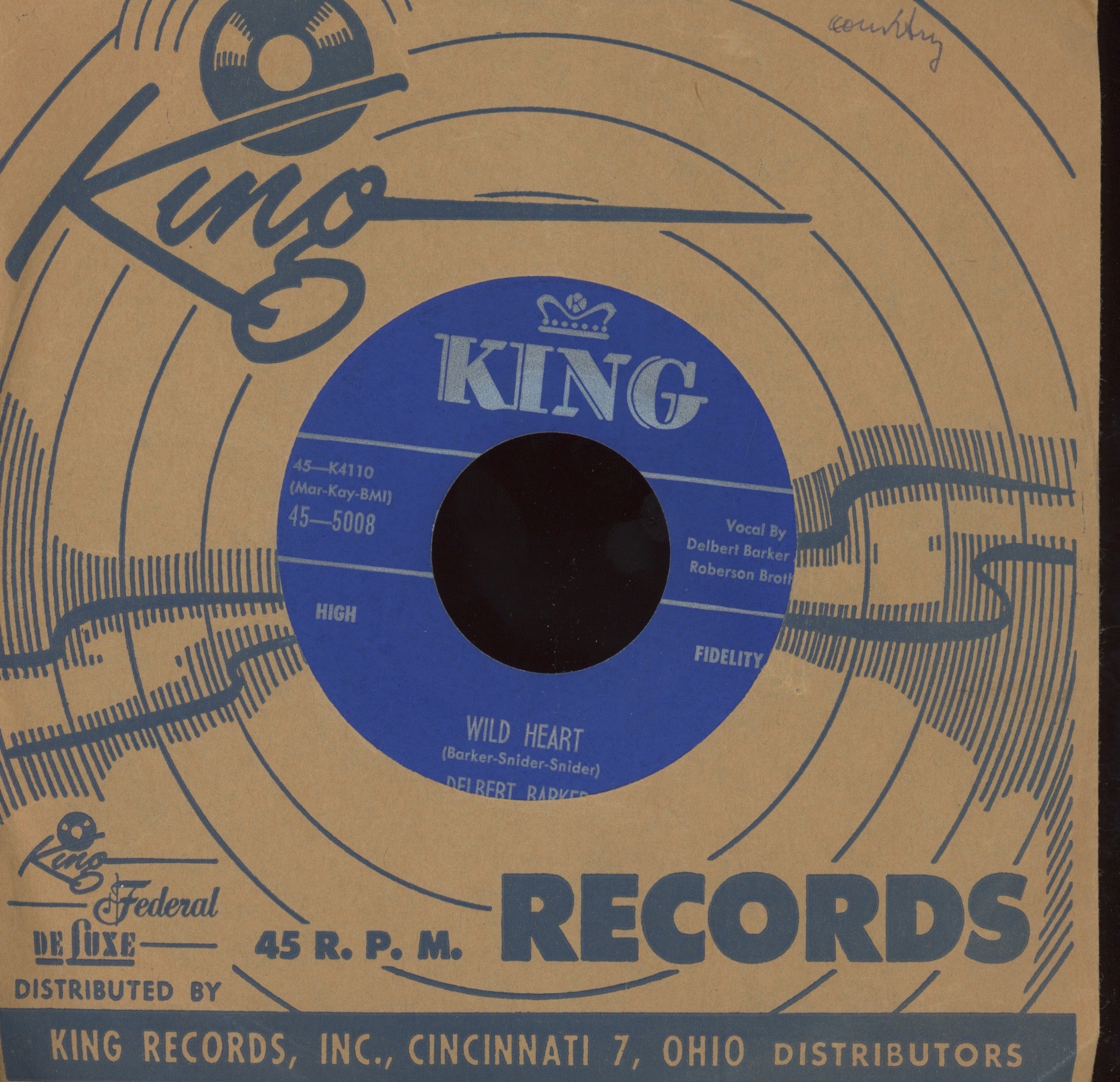 Delbert Barker - Wild Heart on King Hillbilly Bop 45