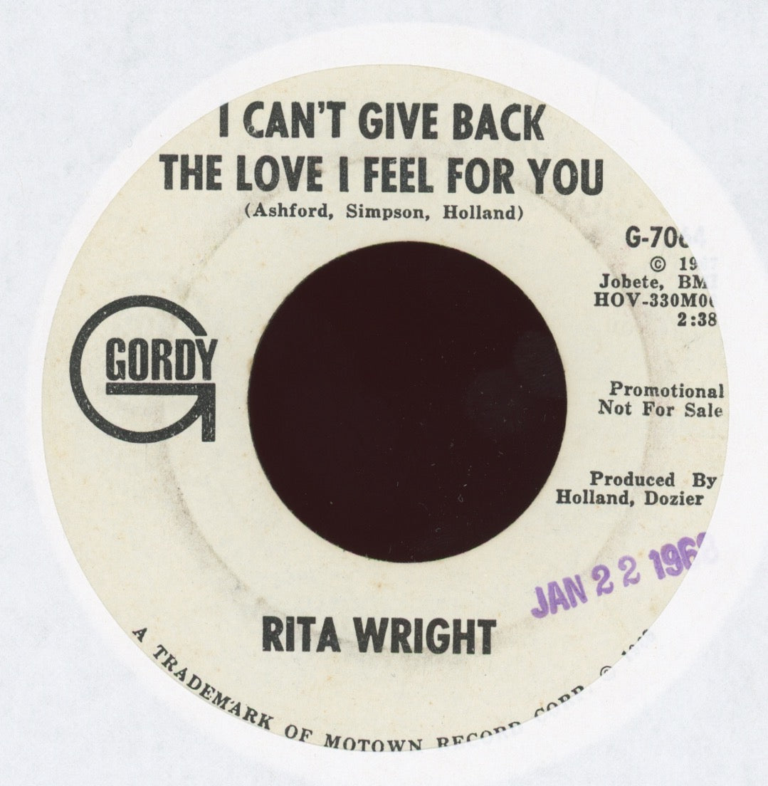 Rita Wright - I Can't Give  Back The Love I Feel For You on Gordy Promo Northern Soul 45