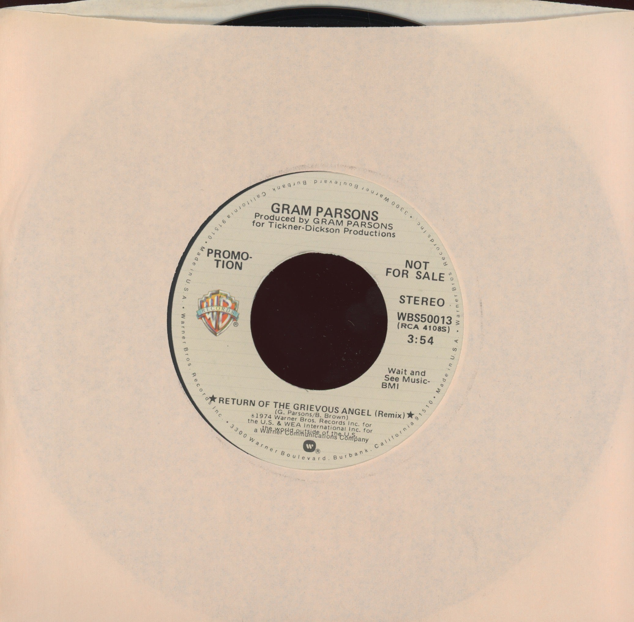 Gram Parsons - Return Of The Grievous Angel on WB Promo Country Rock 45