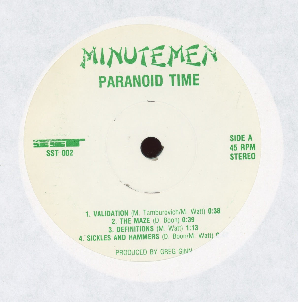 Minutemen - Paranoid Time on SST 7" With Picture Sleeve Reissue