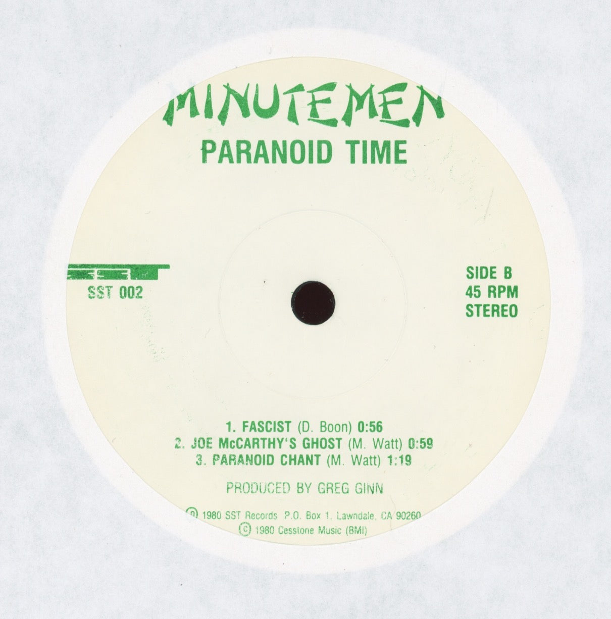 Minutemen - Paranoid Time on SST 7" With Picture Sleeve Reissue