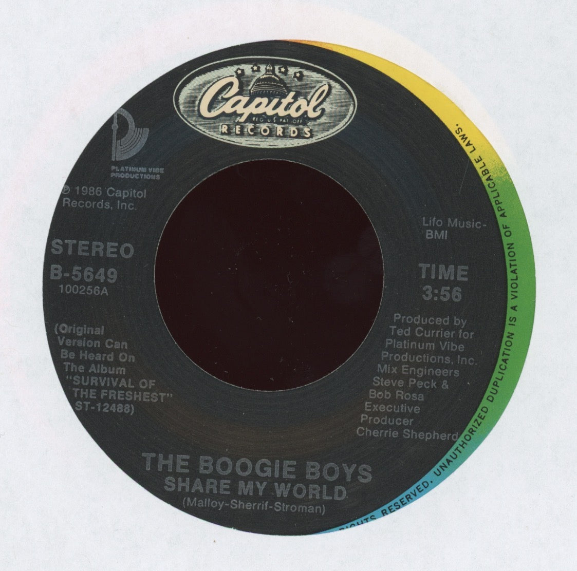 Boogie Boys - Share My World / Run It on Capitol Rap 45 With Picture Sleeve