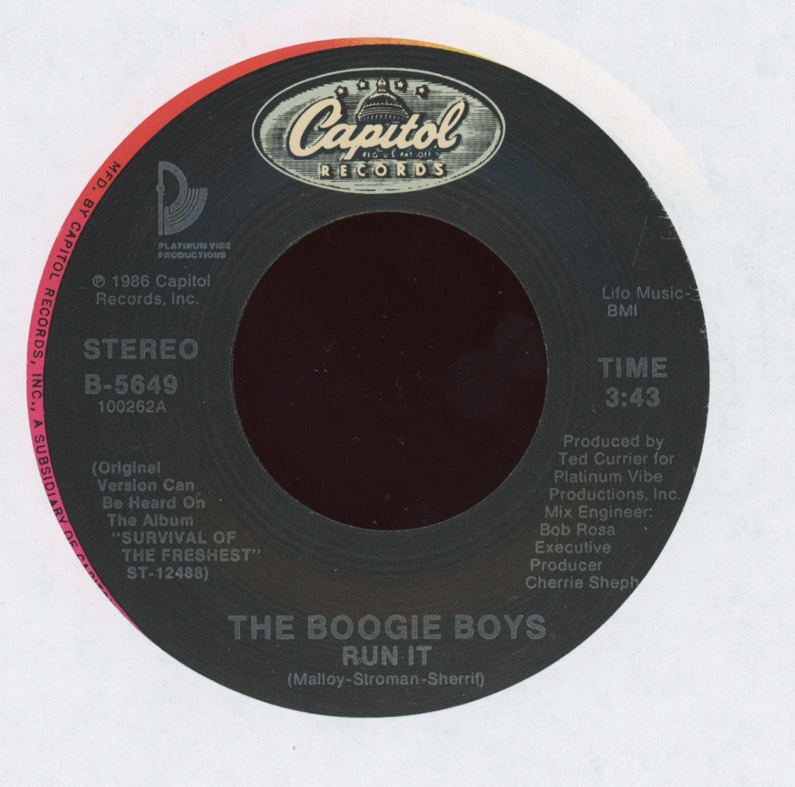 Boogie Boys - Share My World / Run It on Capitol Rap 45 With Picture Sleeve