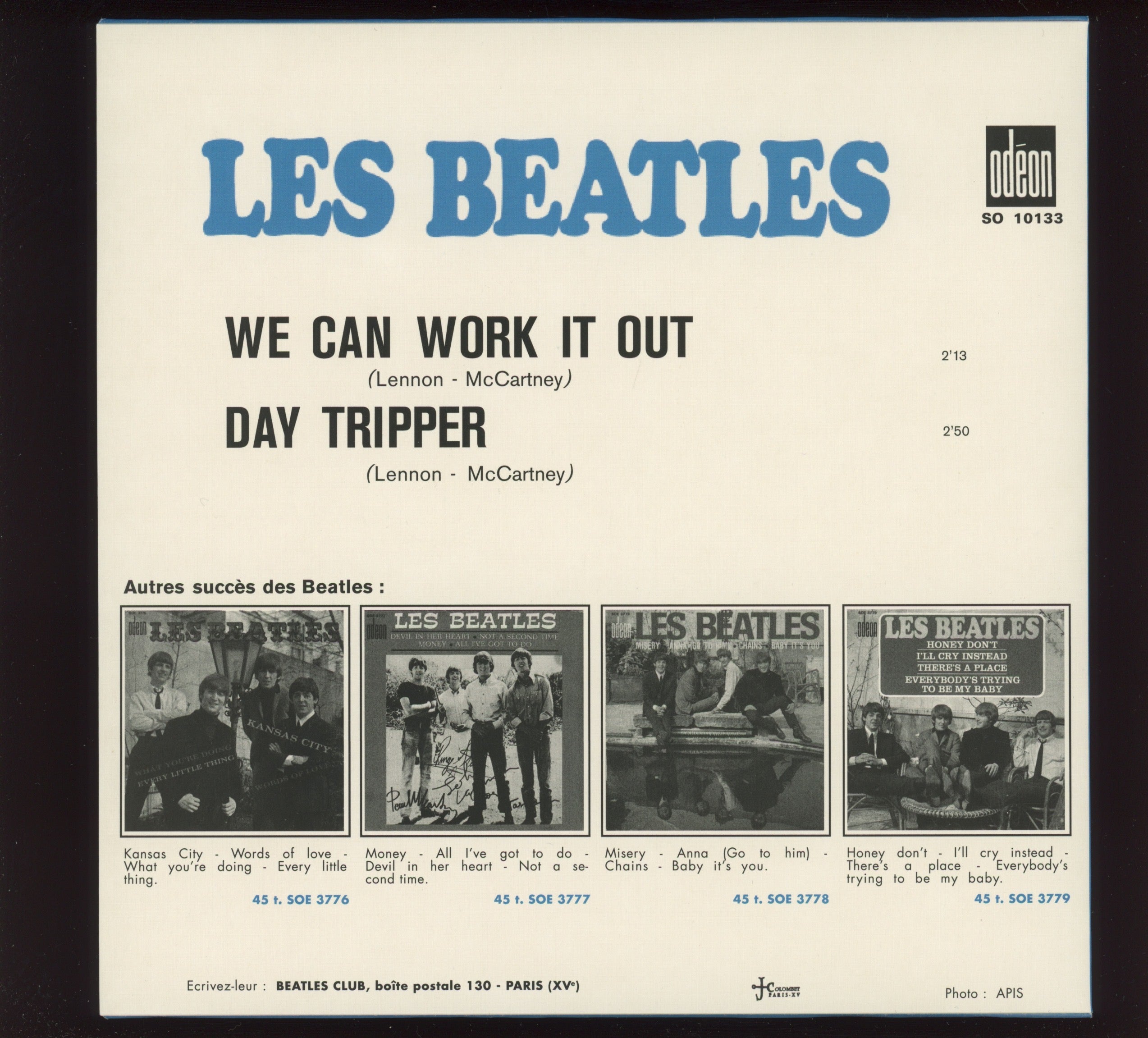 The Beatles Les Beatles - We Can Work It Out / Day Tripper on Odeon 7" Reissue With Picture Cover