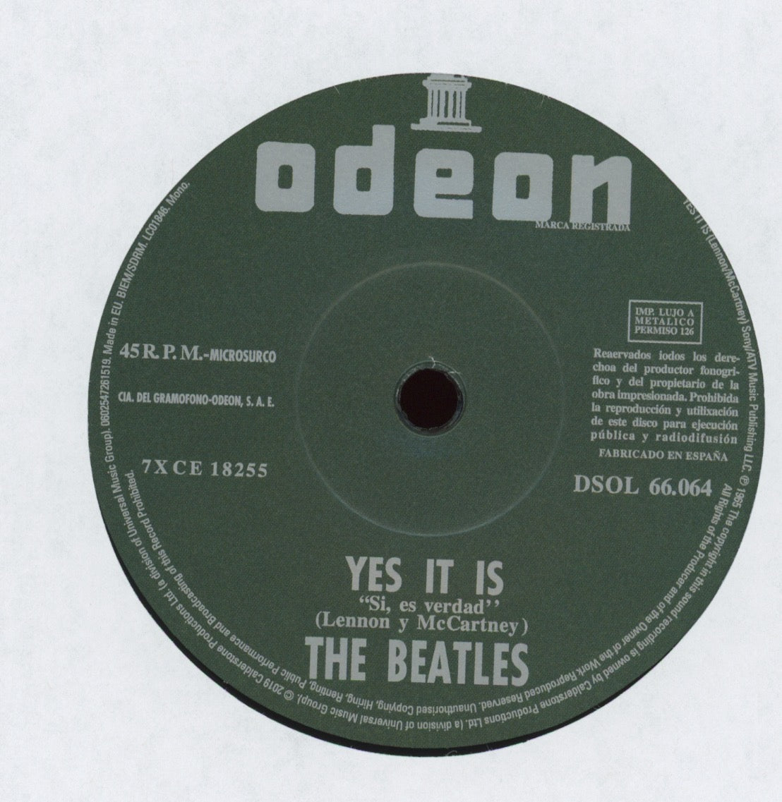 The Beatles - Ticket To Ride / Yes It Is on Odeon 7" Reissue With Picture Cover