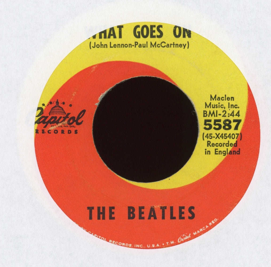 The Beatles - Nowhere Man / What Goes On on Capitol 45 With Picture Sleeve