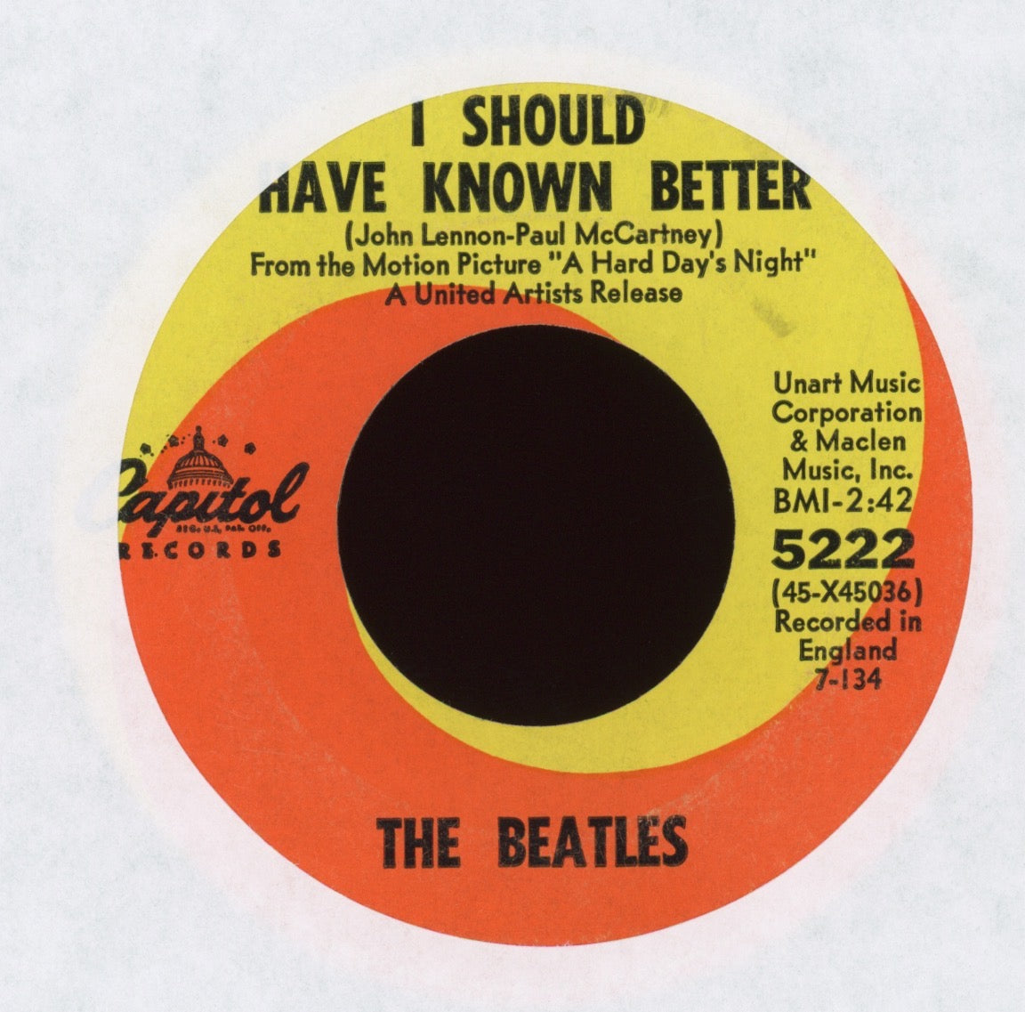 The Beatles - A Hard Day's Night on Capitol 45 With Picture Sleeve