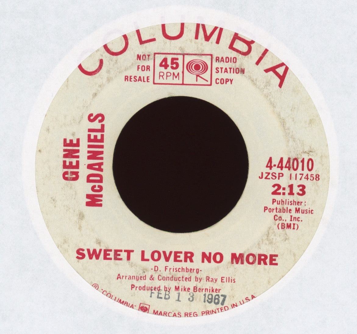 Eugene McDaniels - Sweet Lover No More on Columbia Promo Northern Soul 45
