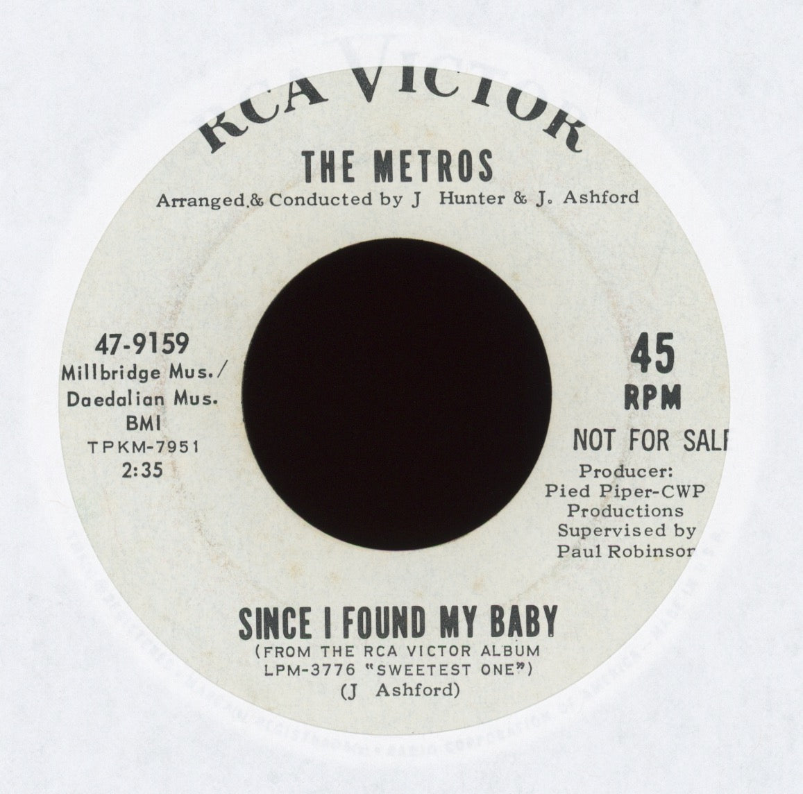 The Metros - Since I Found My Baby on RCA Promo Northern Soul 45