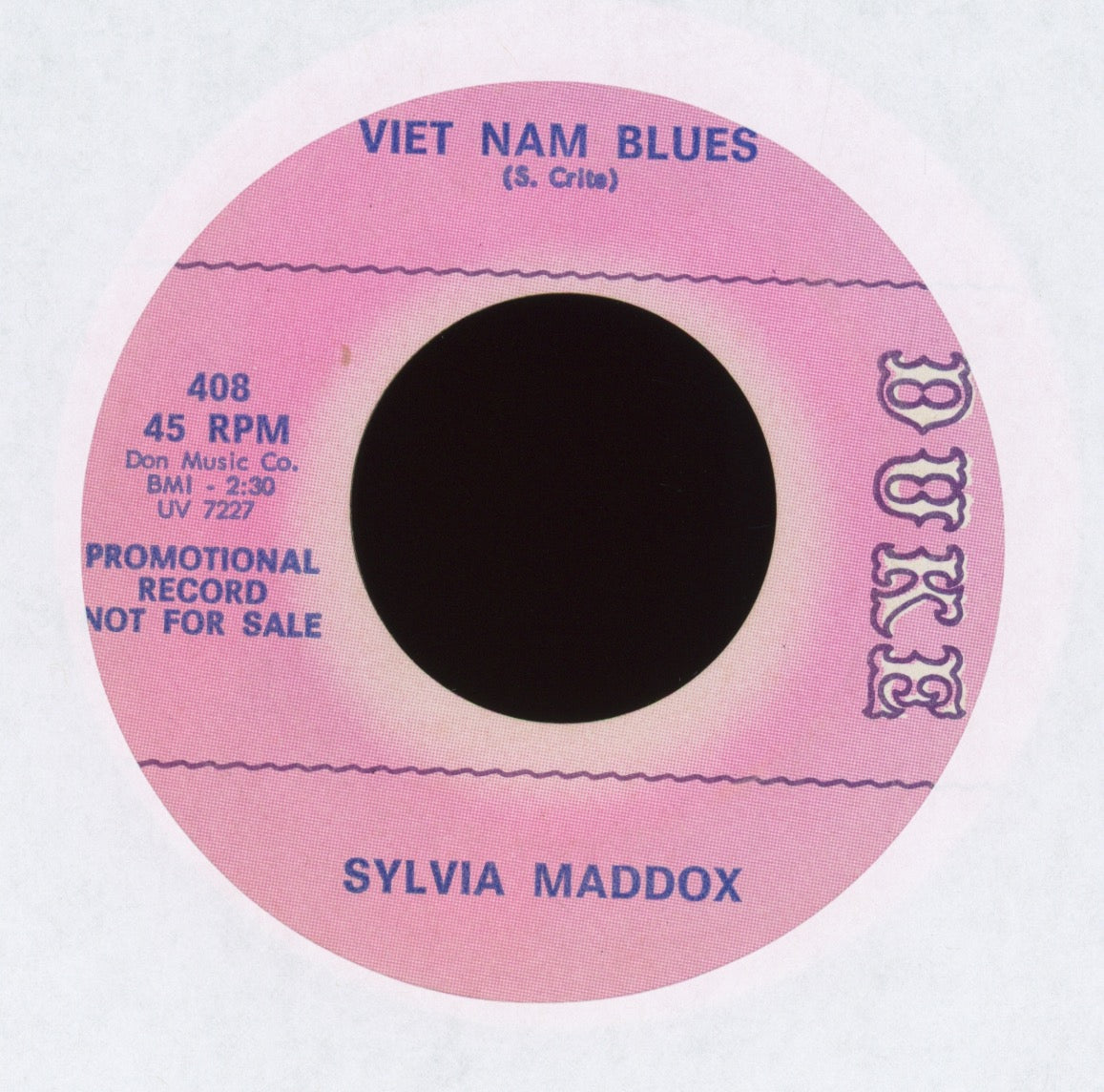 Sylvia Maddox - Viet Nam Blues on Duke Promo Funk 45