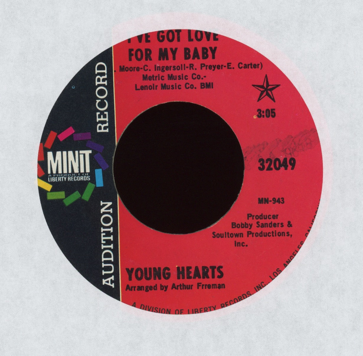 The Younghearts - I've Got Love For My Baby on Minit Promo Northern Soul 45