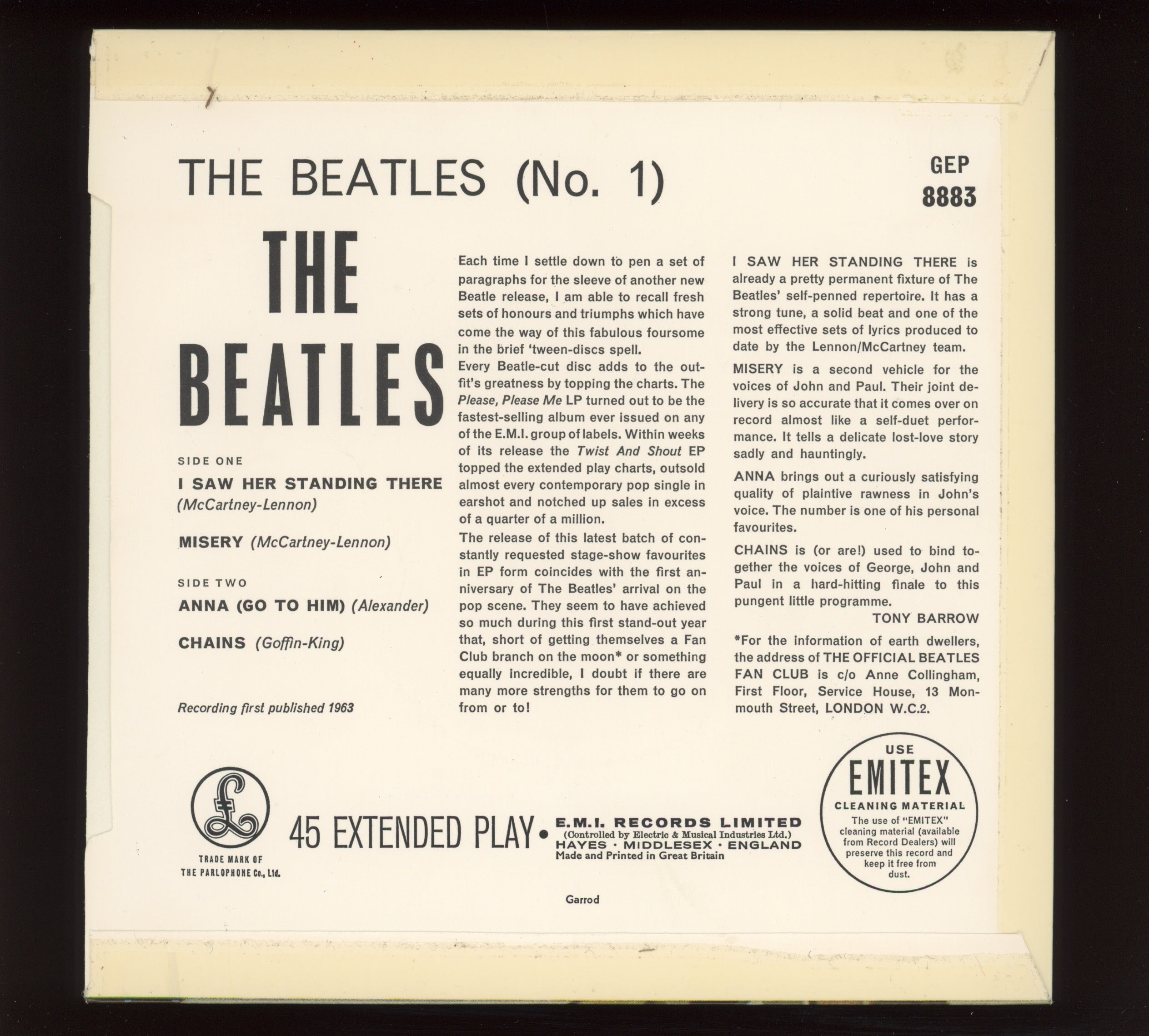 The Beatles - The Beatles No. 1 on Parlophone U.K. 45 With Picture Sleeve Reissue