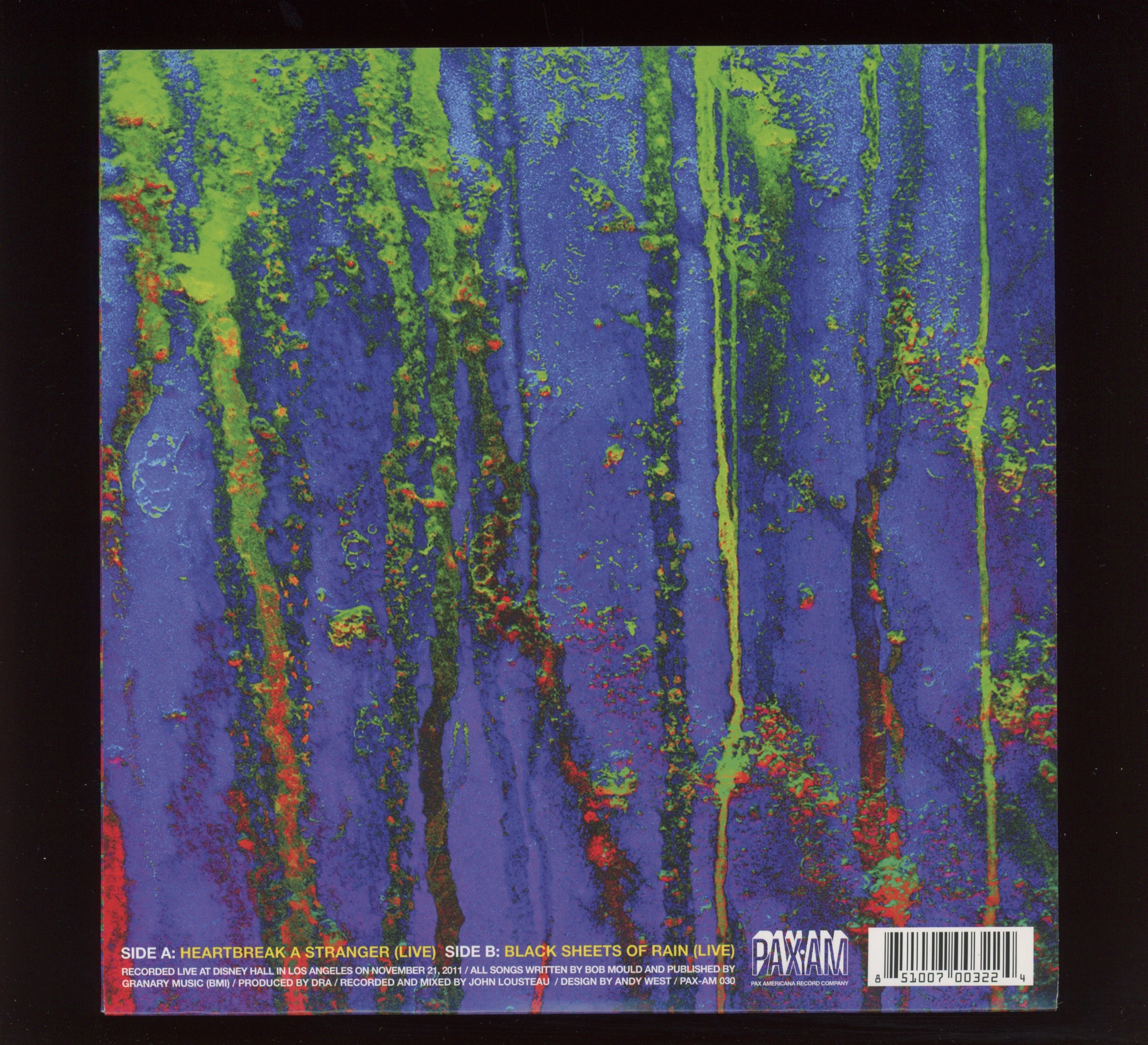Ryan Adams - Heartbreak A Stranger / Black Sheets Of Rain on Pax Americana RSD 2012 Ltd Blue Vinyl 7" With Picture Sleeve