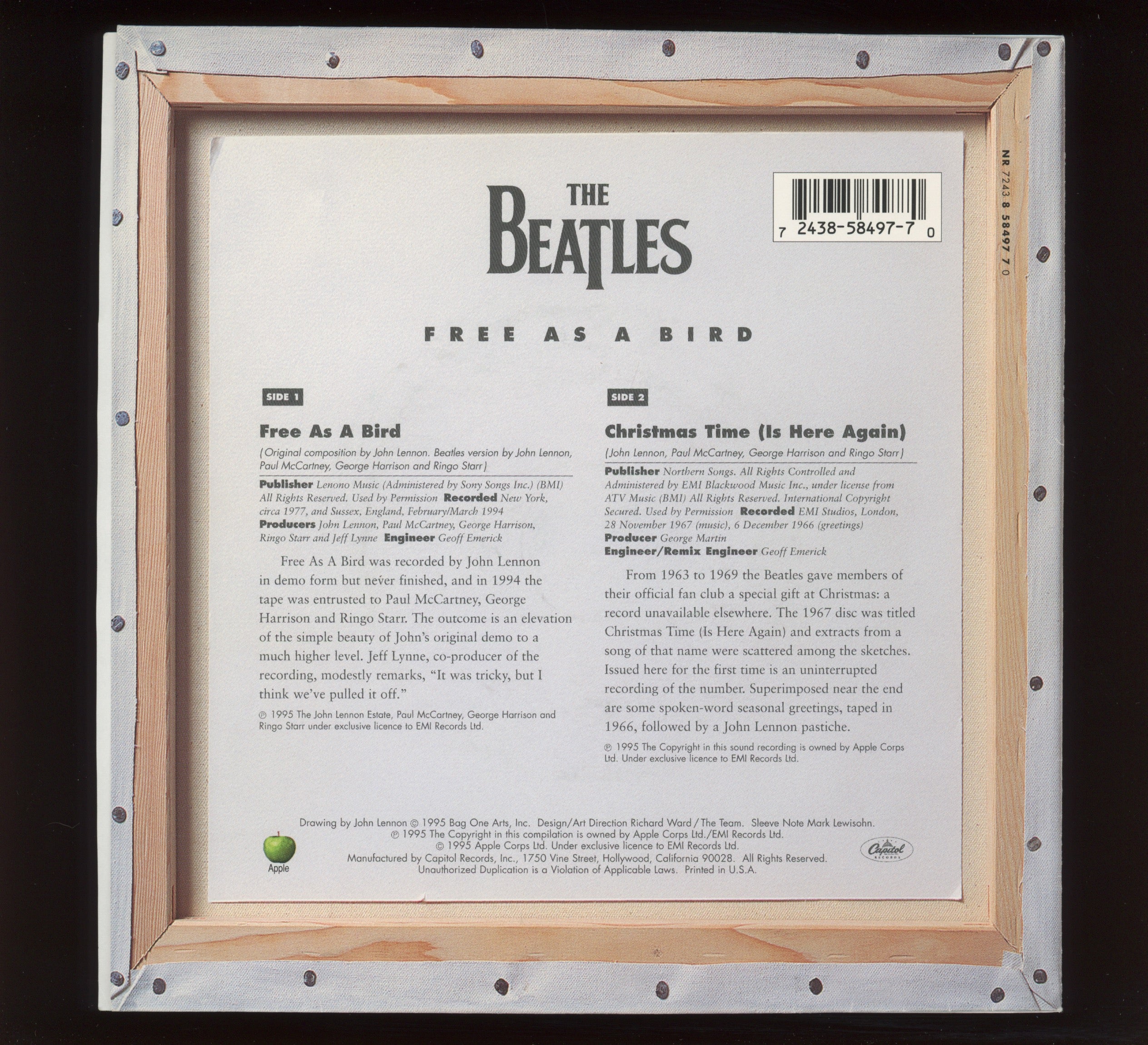 The Beatles - Free As A Bird on Apple 45 With Picture Sleeve