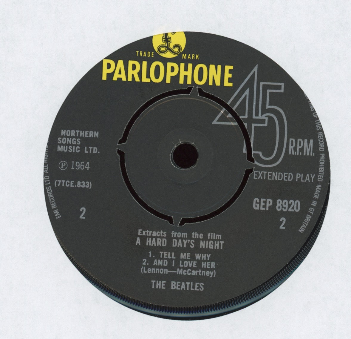 The Beatles - Extracts From The Film A Hard Day's Night on Parlophone U.K. 45 With Picture Sleeve Reissue