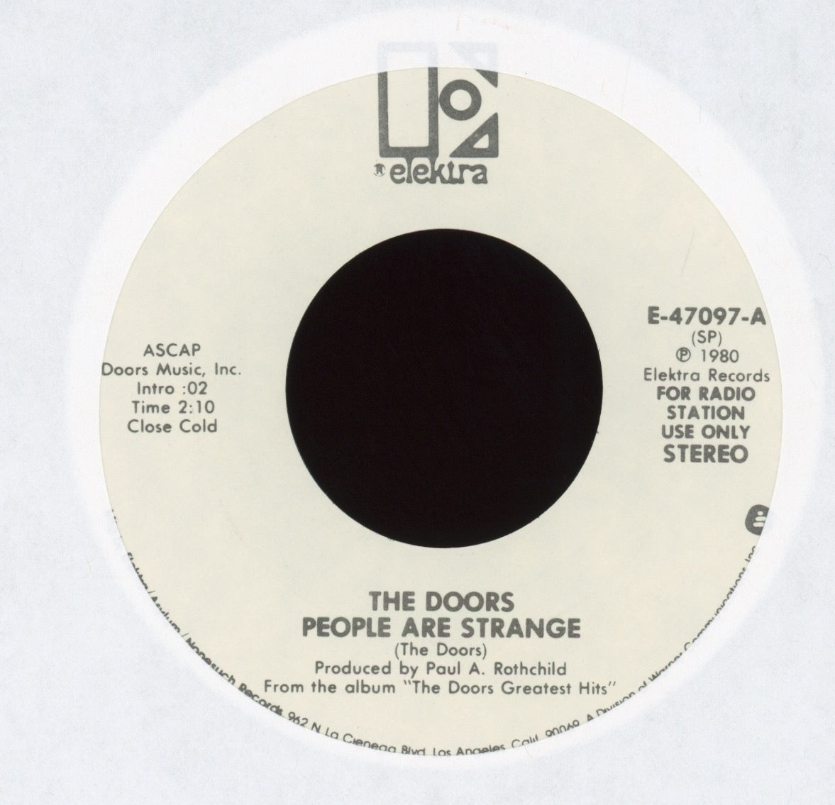 The Doors - People Are Strange on Elektra Promo 45 With Picture Sleeve