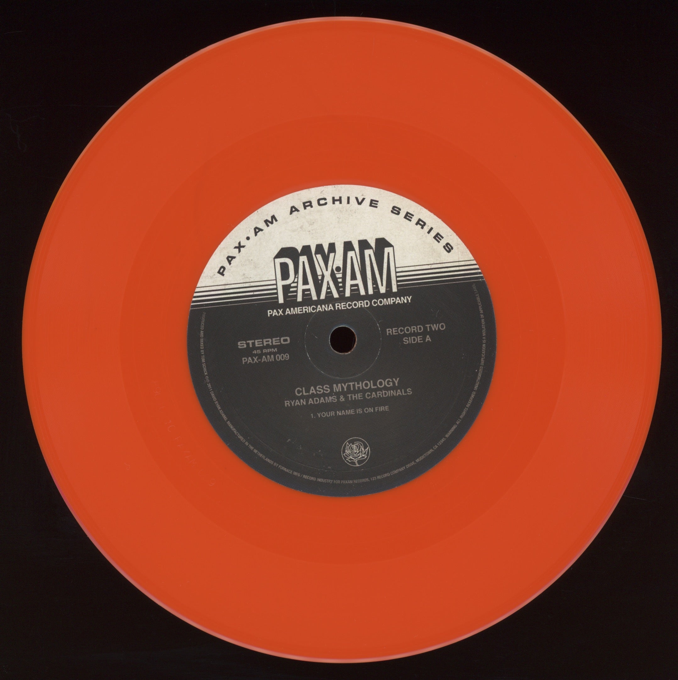 Ryan Adams & The Cardinals - Class Mythology on Pax Americana RSD 2011 Ltd Yellow / Orange 7" With Picture Cover