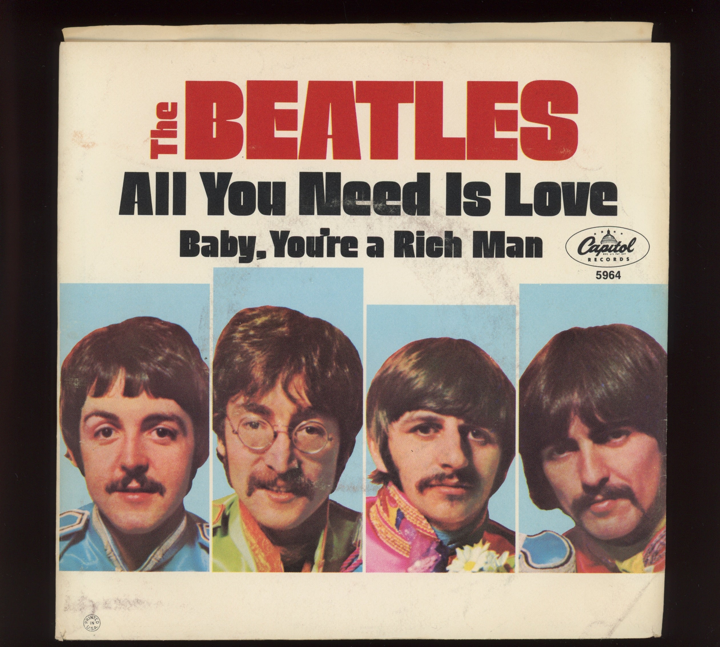 The Beatles - All You Need Is Love on Capitol Promo 45 With Picture Sleeve