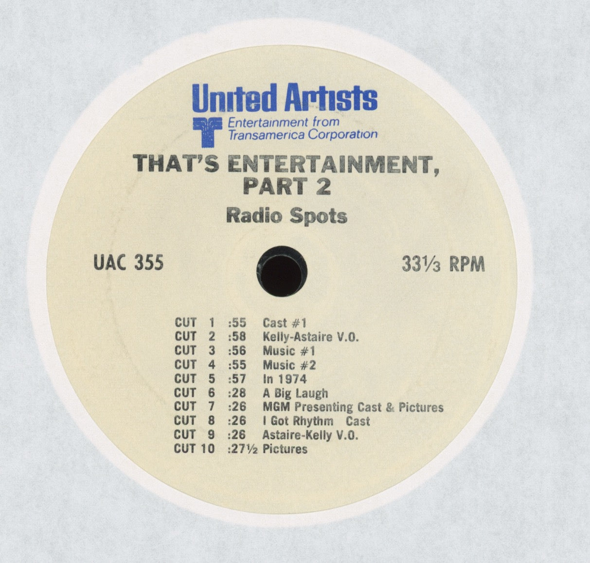 No Artist - That's Entertainment, Part 2 - Radio Spots Single Sided Movie Promo 7"