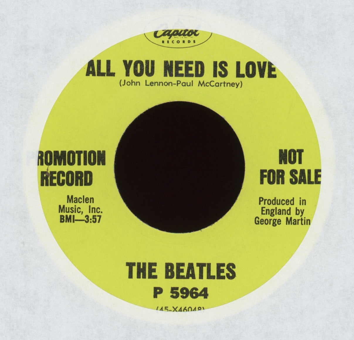 The Beatles - All You Need Is Love on Capitol Promo 45 With Picture Sleeve