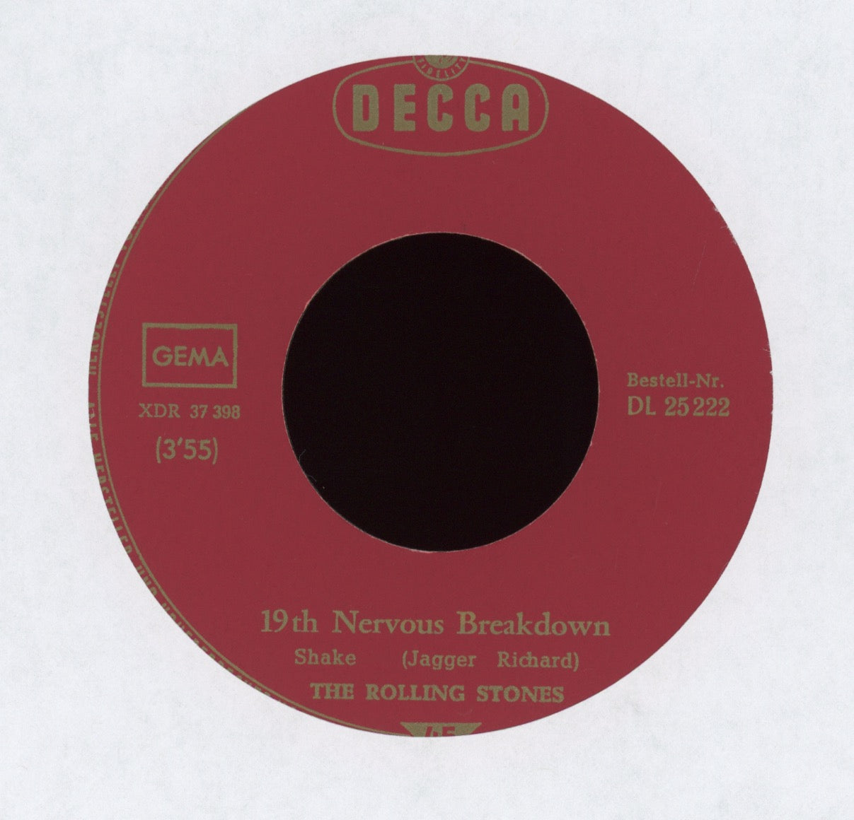 The Rolling Stones - 19th Nervous Breakdown / As Tears Go By on Decca German 45 With Picture Sleeve