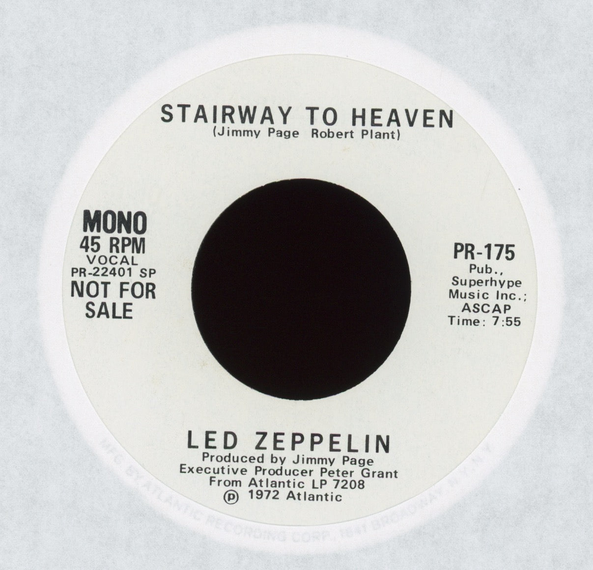 Led Zeppelin - Stairway To Heaven on Atlantic Rare Stereo / Mono Promo With Picture Sleeve