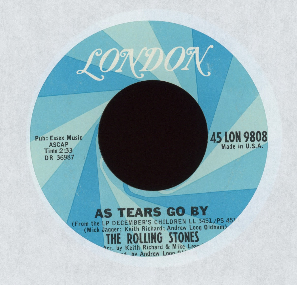 The Rolling Stones - As Tears Go By on London 45 With Picture Sleeve