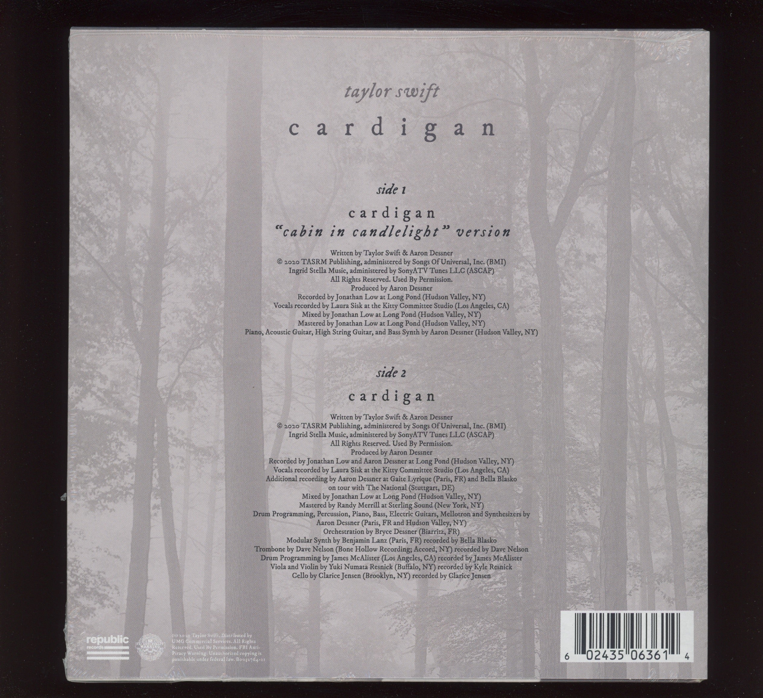 Taylor Swift - Cardigan (Cabin In Candlelight Version) on Republic Ltd White Vinyl 7" Sealed