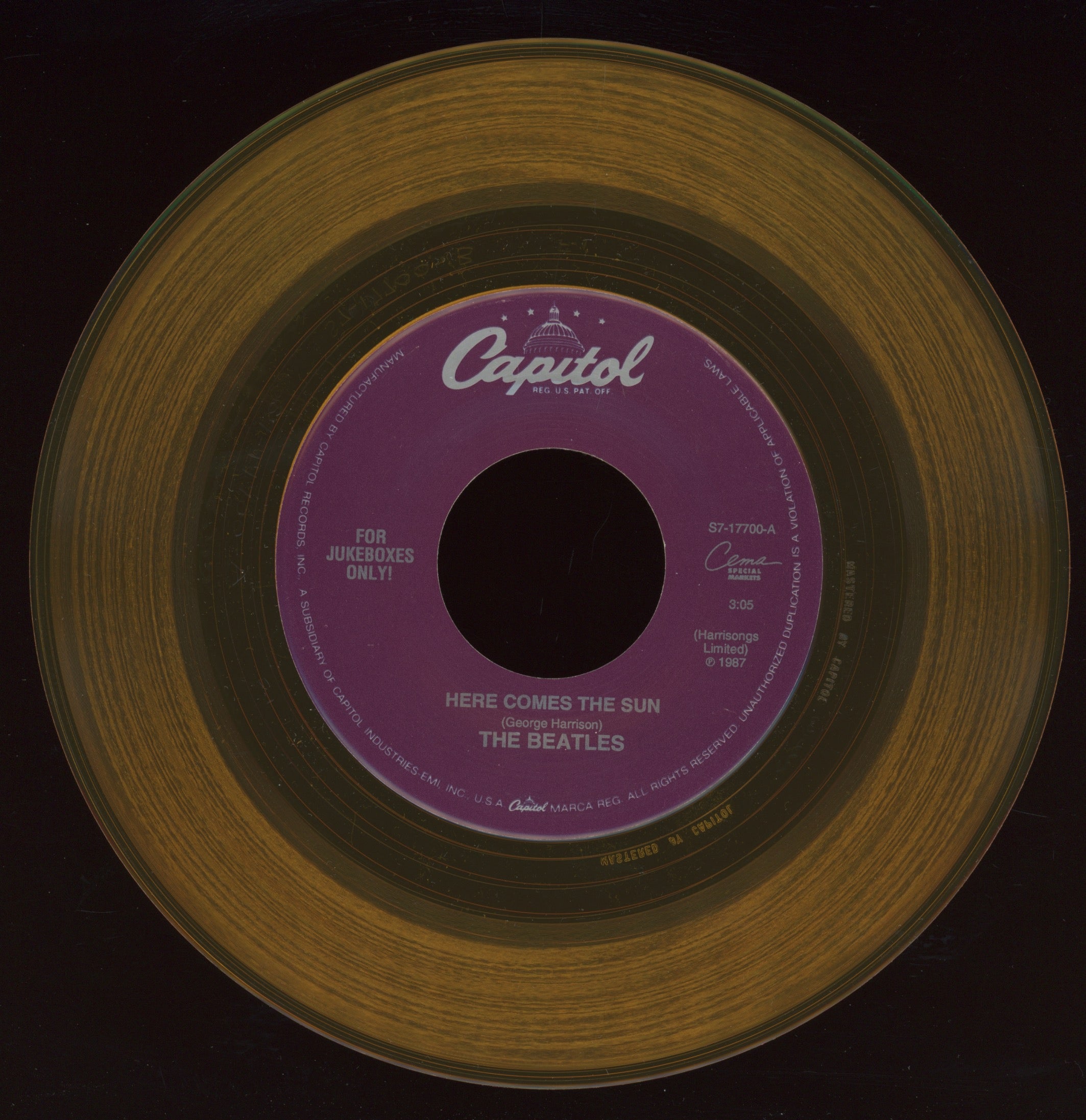 The Beatles - Here Comes The Sun on Capitol Yellow Vinyl Jukebox Only Reissue
