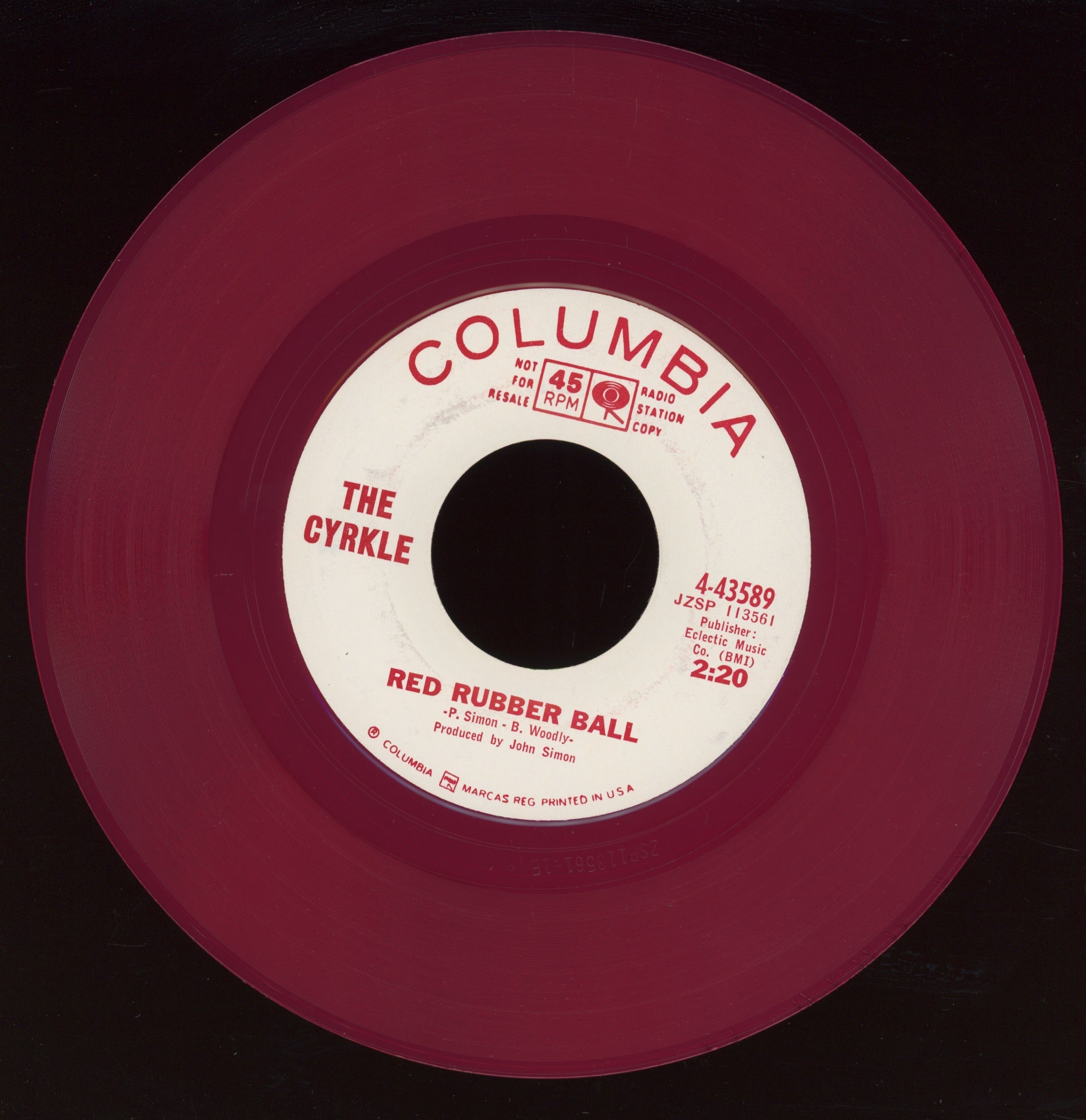 The Cyrkle - Red Rubber Ball on Columbia Promo Red Vinyl Rock 45