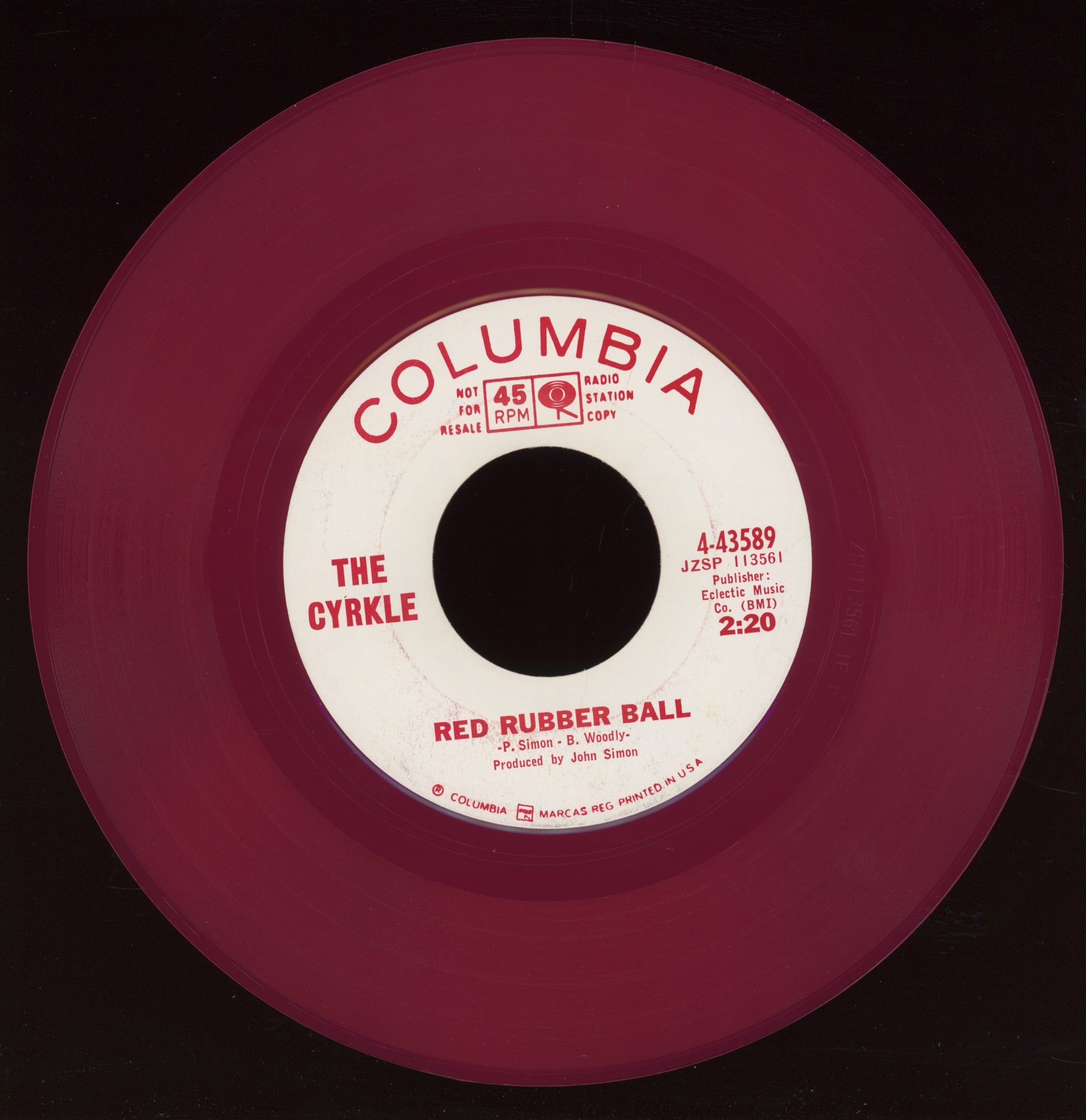 The Cyrkle - Red Rubber Ball on Columbia Promo Red Vinyl Rock 45