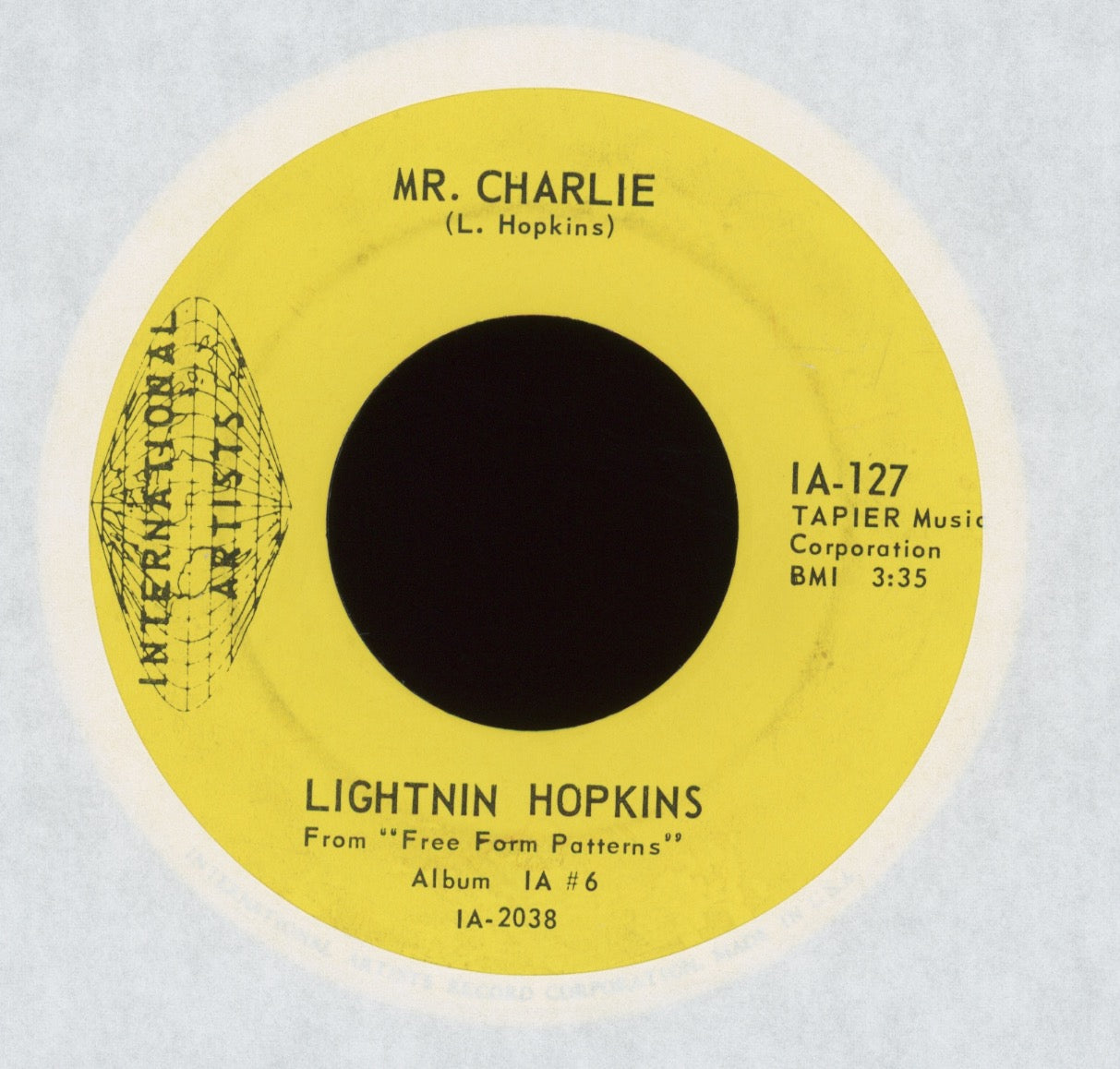 Lightnin' Hopkins - Mr. Charlie on International Artists Blues 45