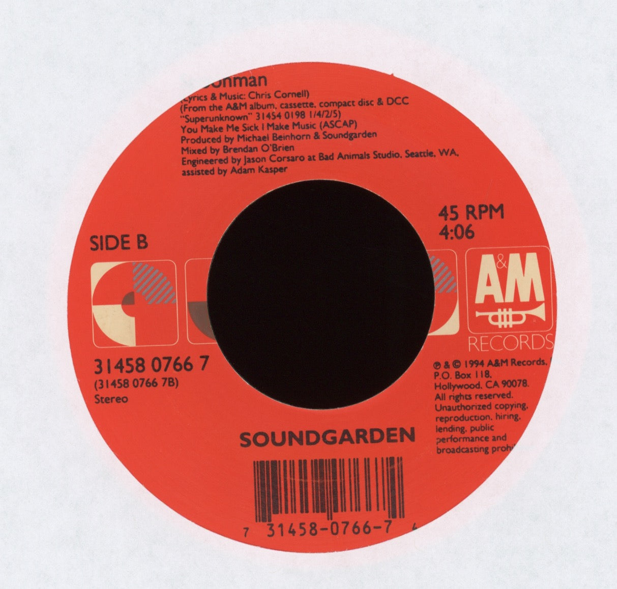 Soundgarden - Black Hole Sun on A&M 45